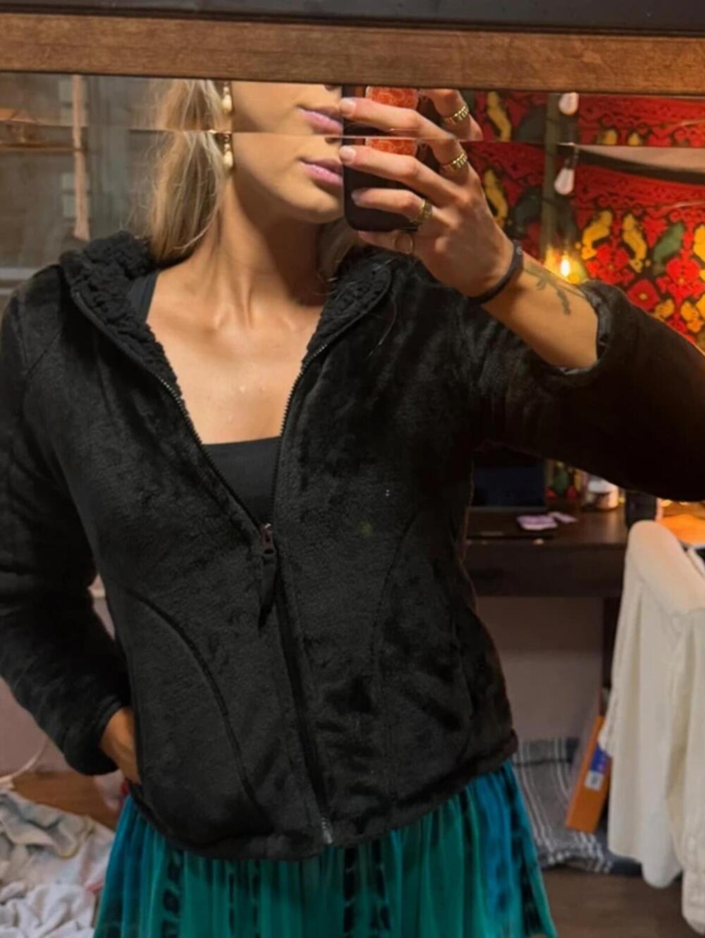 Weatherproof Black Faux Fur Hooded Zip Jacket Size Small